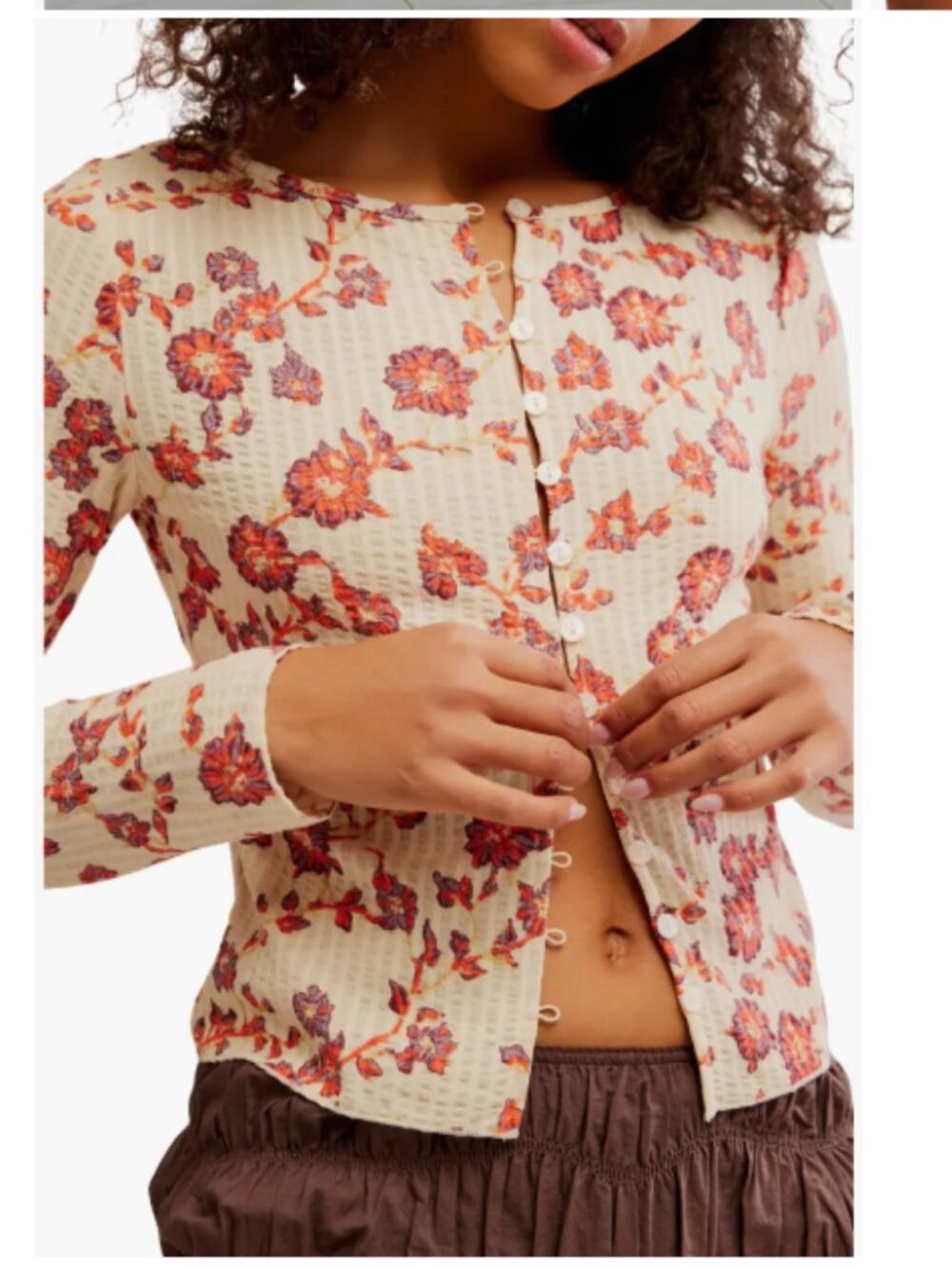 Free People Tilly Floral Seersucker Cardigan Tea Combo Large